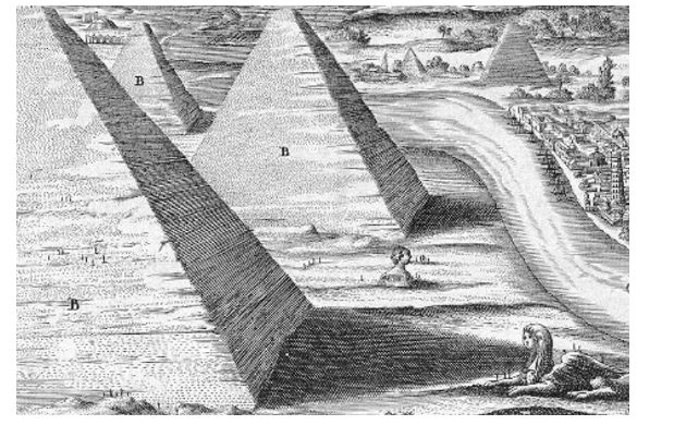 1720 map of giza showing two sphinx figures near pyramids often linked to second sphinx theory