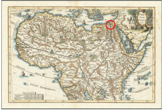 Historical map of North-East Africa showing the position of Lower Egypt, where the Great Sphinx of Giza is located