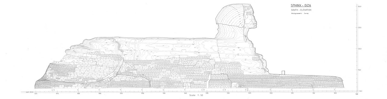 Scaled profile drawing of the Great Sphinx of Giza showing full length and proportions